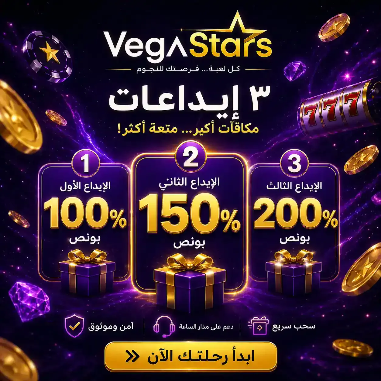عرض فيغاستارز الترحيبي: ٦,٠٠٠$ مع ١٢٥ دورة مجانية